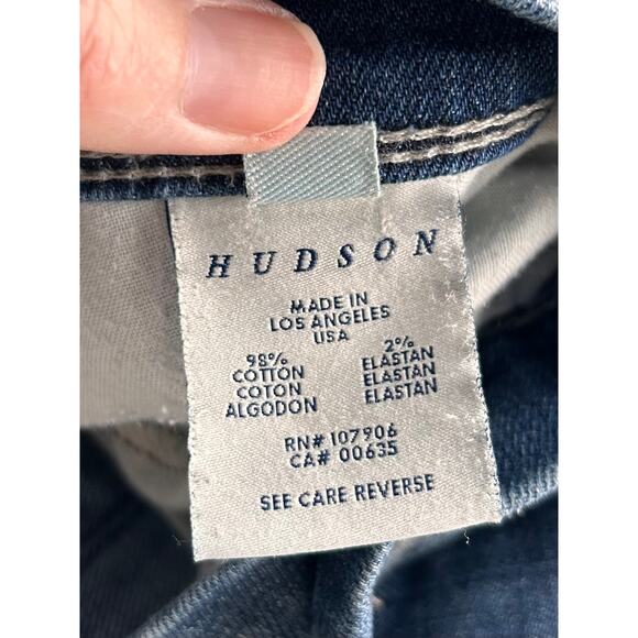 Hudson Men Denim Distressed Clifton Bootcut Jeans Pockets Dark Wash Blue Size 34 - Picture 13 of 15